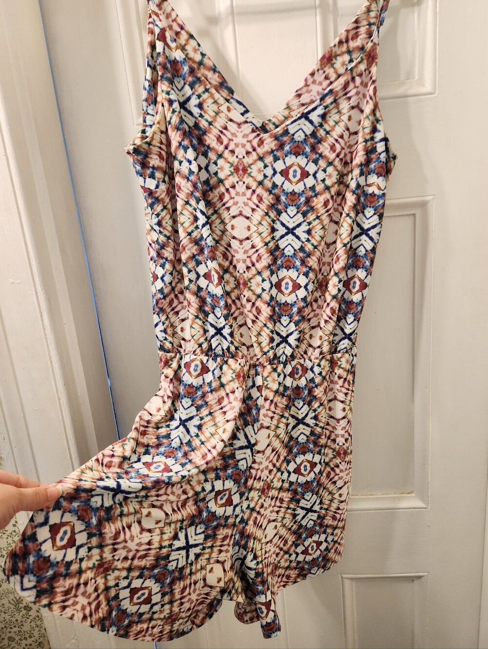 Deborah Viereck Stretchy Geometric Print V-neck Romper Size Medium